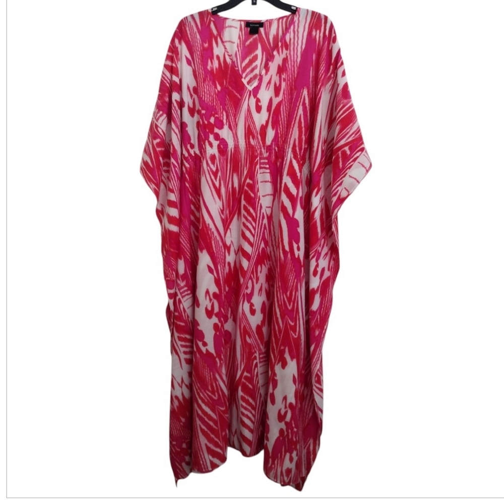 Natori Pink Red White Printed Caftan Size Large
